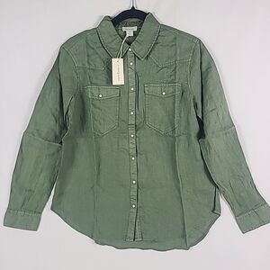 NEW Sundance Willow Linen Shirt Pearl Snaps Long Sleeve Green Sz XS
